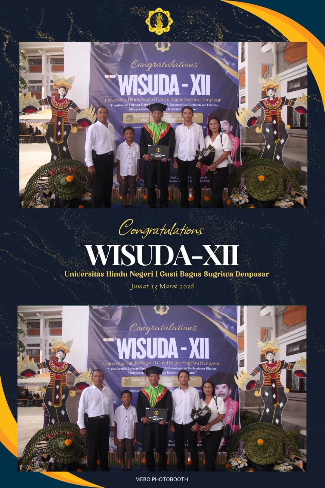 Cetakan Wisuda XII Universitas Hindu Negeri I Gusti Bagus Sugriwa Denpasar dengan template navy dan emas